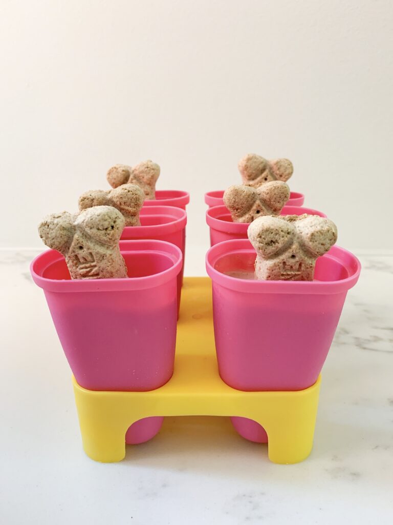 popsicle molds with dog bones as popsicle sticks