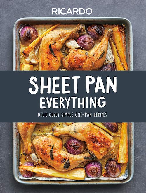 Sheet Pan Everything Cookbook with photo of chicken and potatoes on a sheet pan
