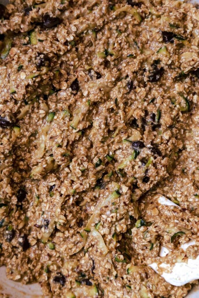 Mixed gluten-free zucchini bread ingredients.