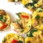 Overhead image of dairy-free egg bites on a white plate.