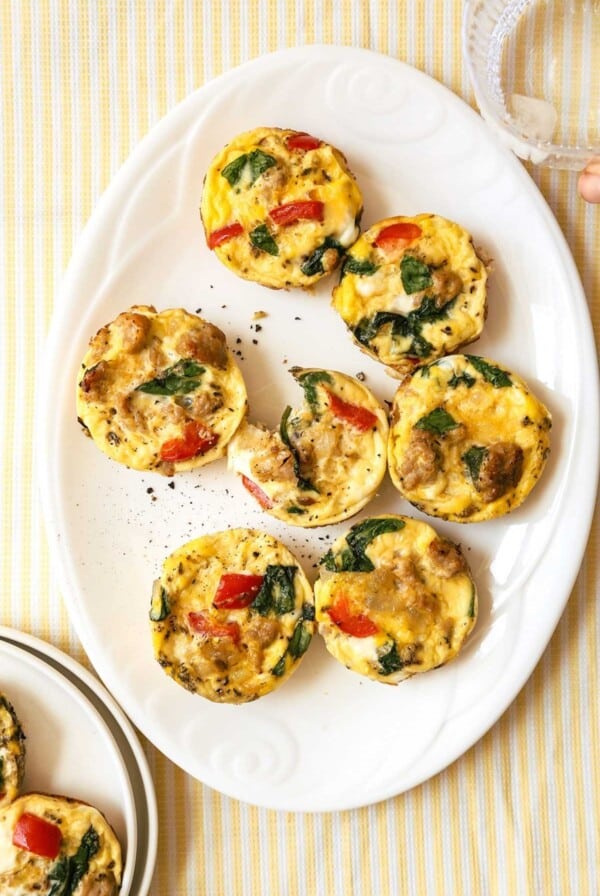 Overhead image of dairy-free egg bites on a white plate.
